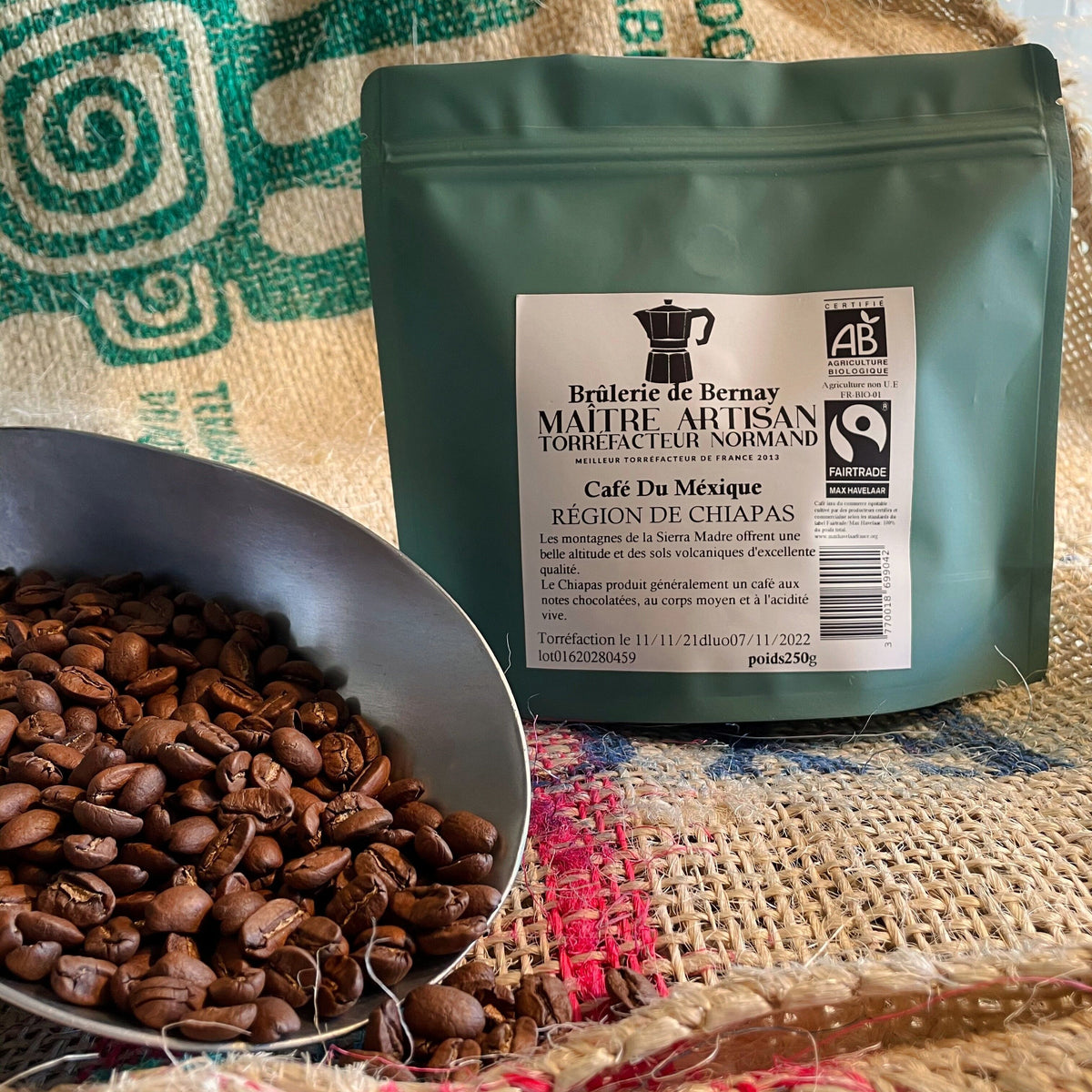 Paquet Brûlerie de Bernay Café Mexique BIO et Équitable moulu 250 g.