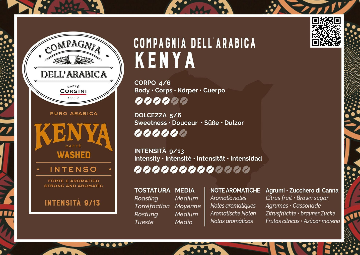 Corsini Kenya Washed 100% Arabica 250g - café en grain, paquet de dos