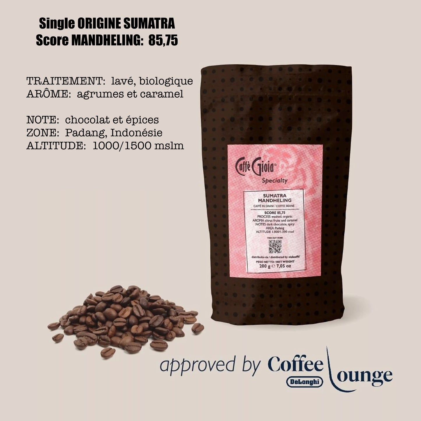 Caffè Gioia – Sumatra Mandheling Reine Ketiara – 200g - Café en grain