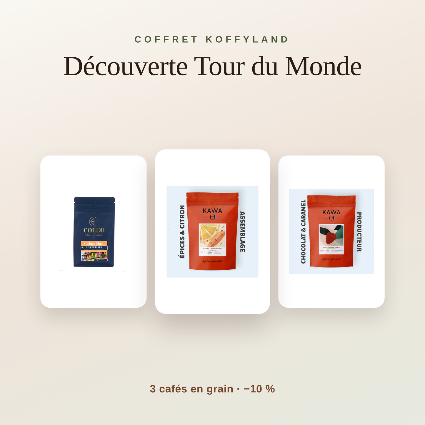 Coffret Découverte Tour du Monde — 3 cafés en grain Koffyland